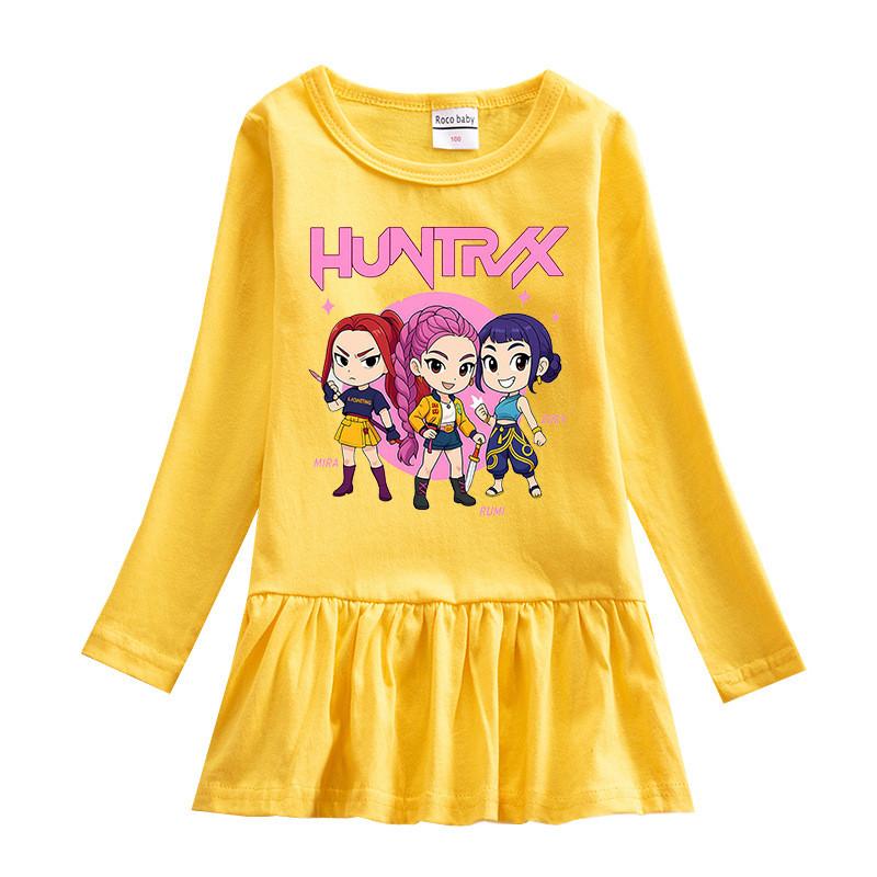 Girls Kpop Rumi Zoey Mira Hunters Print Round Neck Pleat Mesh Dress