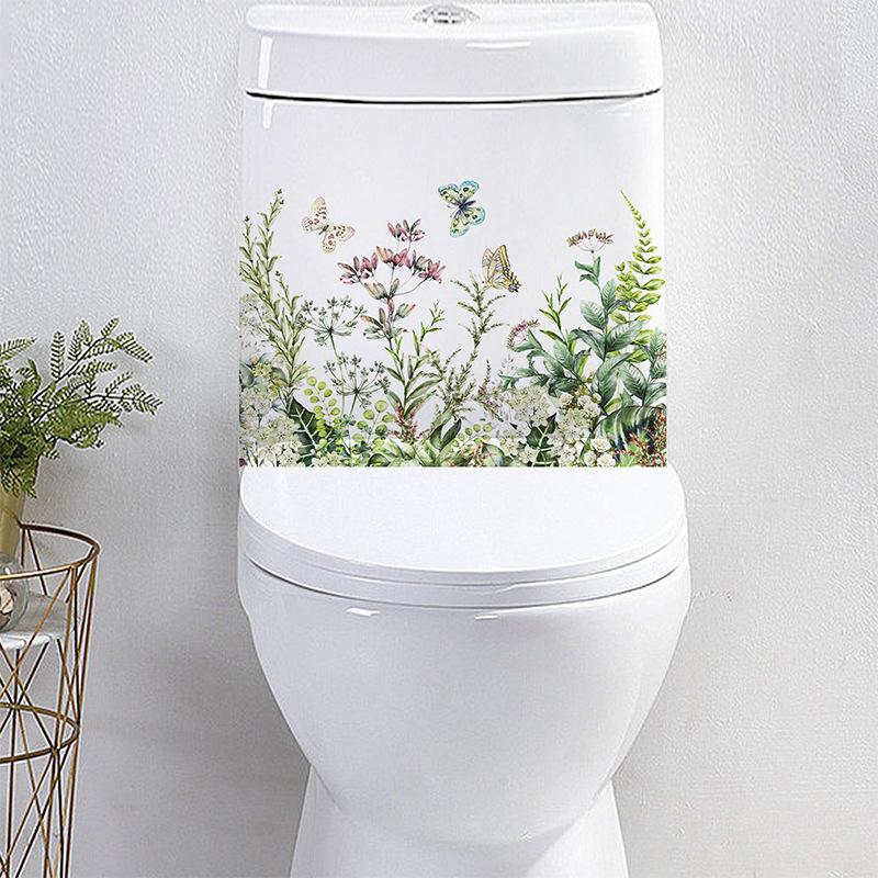 Зеленое растение цветок бабочка настенная наклейка ванная туалет наклейка туалет самоклеящаяся настенная роспись украшает дом украшения наклейки