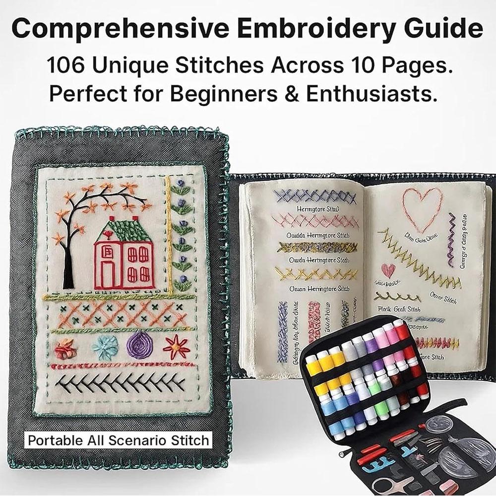 106 Patterns Embroidery Stitch Book Kit with Tools & Tutorials for DIY