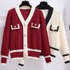 Spring  Autumn Women's Knitted Cardigan Single-breasted Knitted Top V-Neck Contrasting Long-Sleeved Knitted Jacket