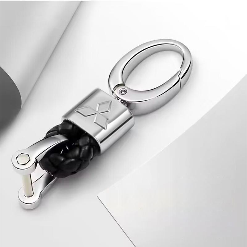 Car Styling 3D Metal+Leather Braided Woven Rope Keychain For Mitsubishi Asx Lancer Outlander Pajero Ralliart Accessories