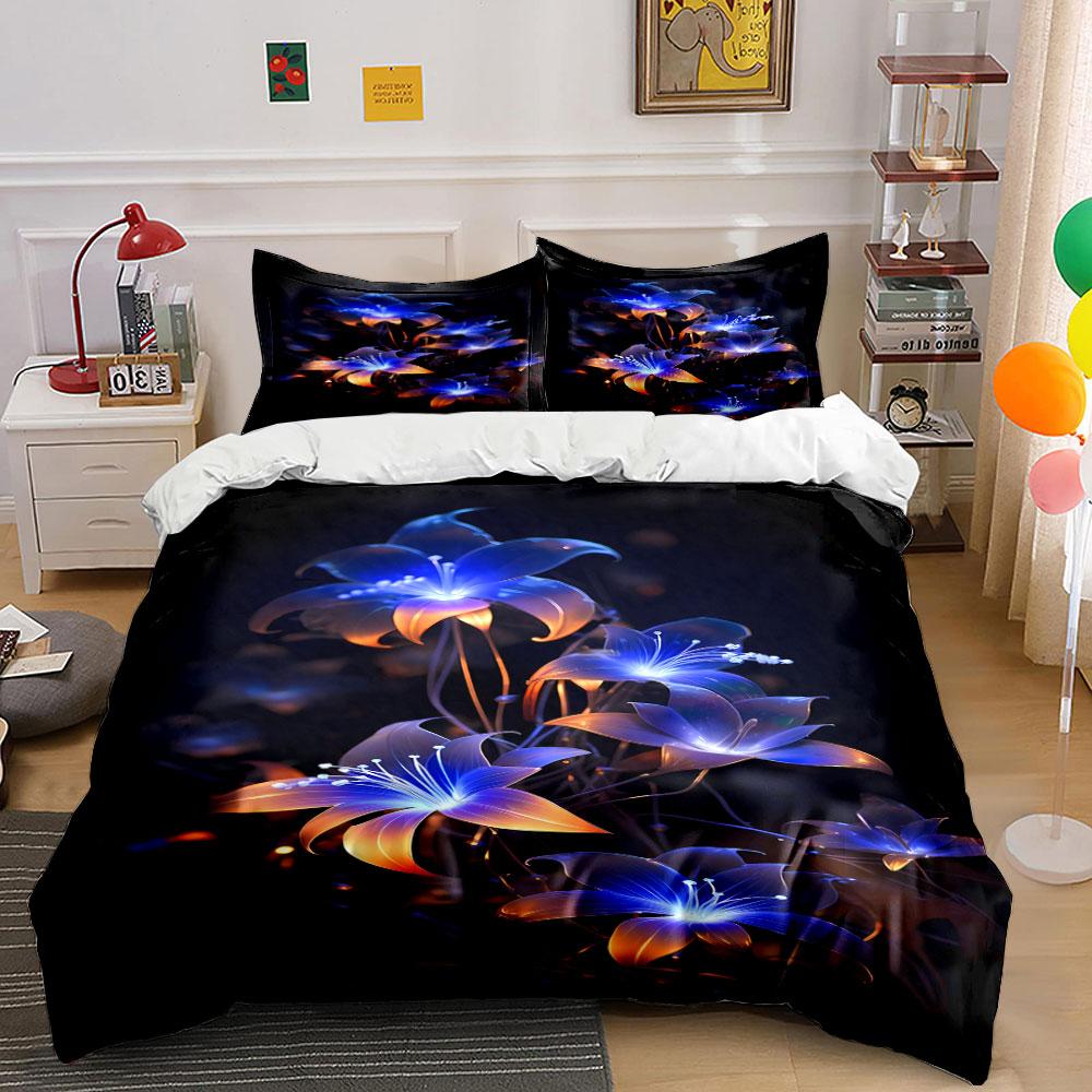 Blue and orange lilies. Bedding sets Duvet cover sets Duvet covers Pillowcases(1*Duvet Cover 2*Pillowcases without duvet insert)