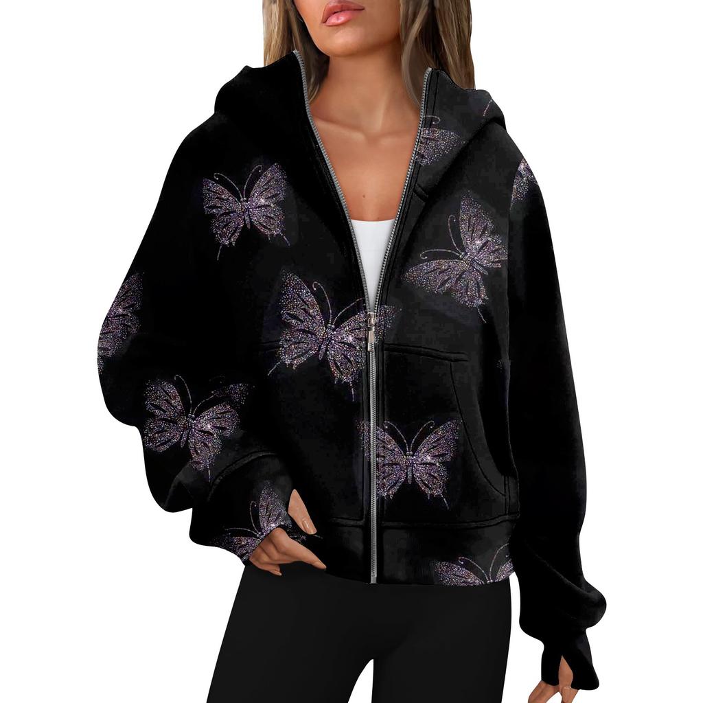 Women's Hoodies Long Sleeve Casual Full Zipper Sweatshirts Thumb Hole Sweatshirts Coat Jackets With Pockets