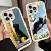 Чехол для телефона iPhone 17 Air 16E 15 16 Pro Max Черный Кот Эстетичный Узор Чехол 14 Plus 13 12 Mini Мягкий Силиконовый Fundas