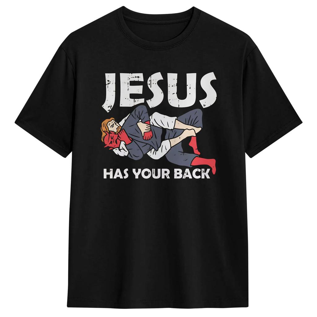 Oversized TShirt Summer Jesus Has Your Back Popular T Shirts Pure Cotton Tshirt For Male Awesome Design Short Sleeve Tops