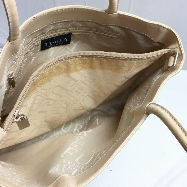 2-сторонний! FURLA Кожаная Сумка Через Плечо Сумка Бежевая Однотонная Сделано в Италии(ИСПОЛЬЗОВАЛ)