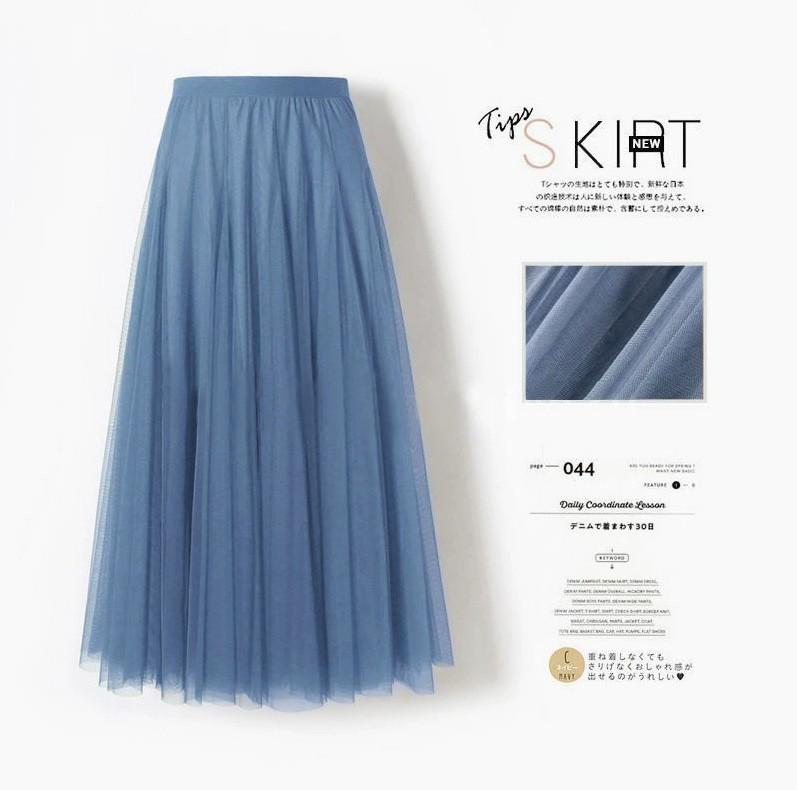 Womens Solid Pleated Elegant Midi Elastic Waist  Skirt