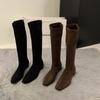 Модный дизайнер Винтажные женские сапоги до колена Модные туфли на низком квадратном каблуке Лаконичные облегающие длинные боты для женщин 2025