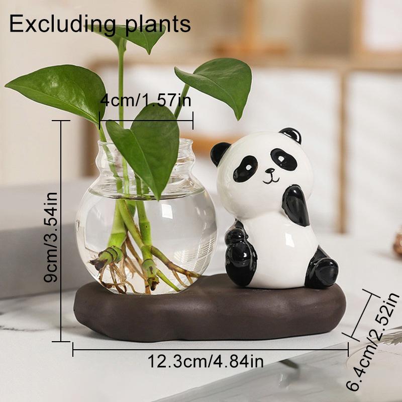 Мультфильм Панда Зеленая Роза Гидропонная Ваза Стеклянная Посуда Прозрачная Вода Питательные Свежие Цветы Цветочный Горшок Цветочная Посуда Настольное Украшение