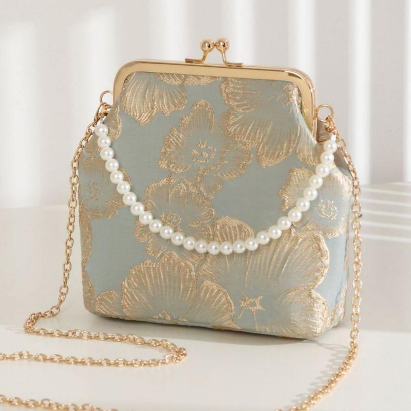 Новая антикварная сумка с золотым верхом, с богатым цветочным узором, женская сумка-мессенджер, вечерняя сумка, сумка для ципао, маленькая квадратная сумка на цепочке для мобильного телефона