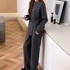 Women Suits Sets Cotton Large Size Knit Top Wide-Leg Pants Thickened Sweater Top Longs Pants Two-piece Oversize 2PC Suit