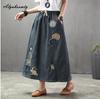 Японская мори девушка, весна-осень, женская джинсовая юбка трапециевидной формы с высокой талией, винтажная юбка с мультяшной аппликацией, элегантная рваная шикарная юбка