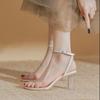 Fashion Transparent High Heels Sandals for Women Summer Thick Heel Buckle Sandals Women Shoes Outdoor Temperament Women's High Heels