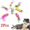 2 шт. Полосатые сизалевые мыши Игрушки для кошек с перьями Интерактивная дразнилка для кошек Кошки Котята Игрушка для стачивания когтей Товары для кошек