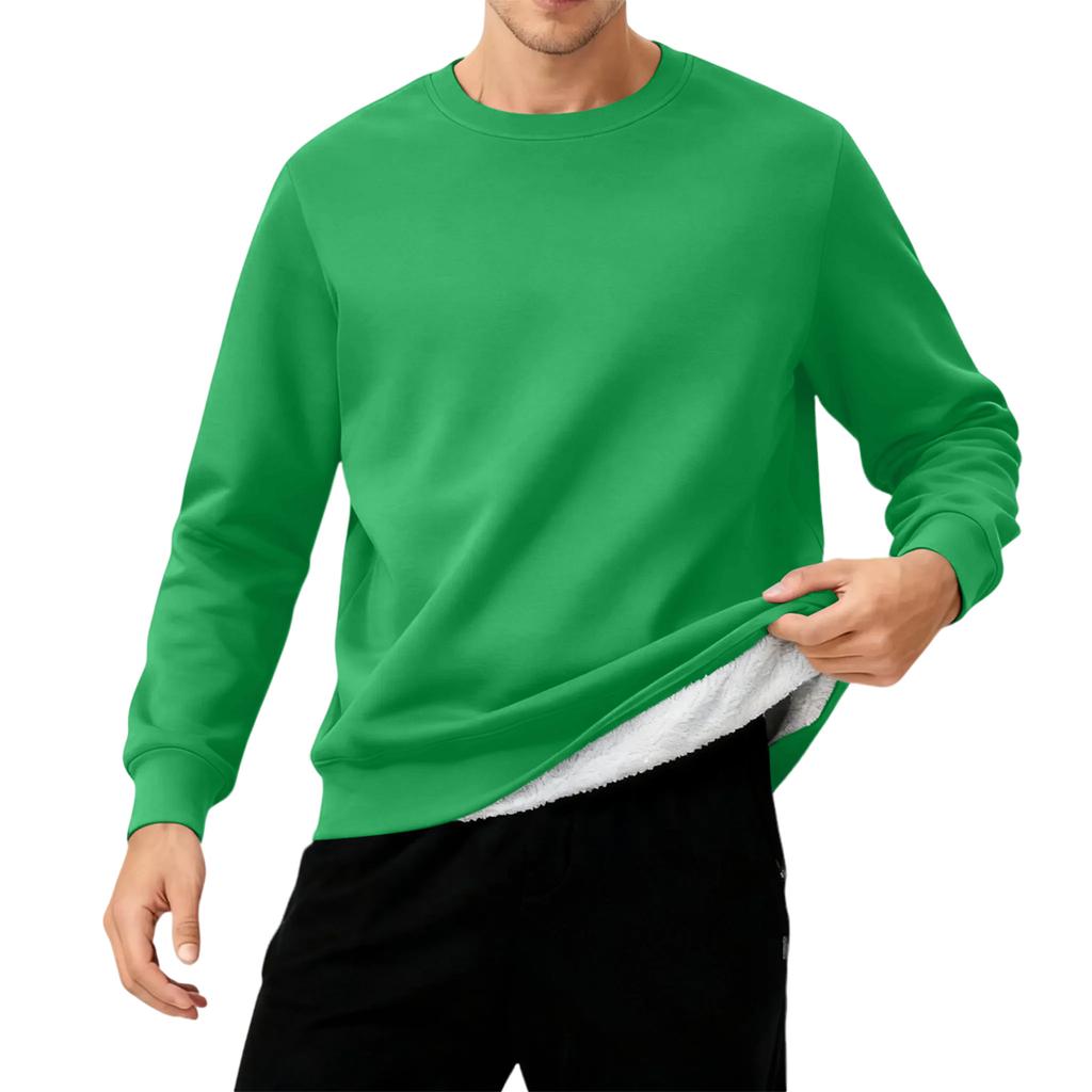 Men's Round Neck Fleece-Lined Thick Solid Color Sweatshirt