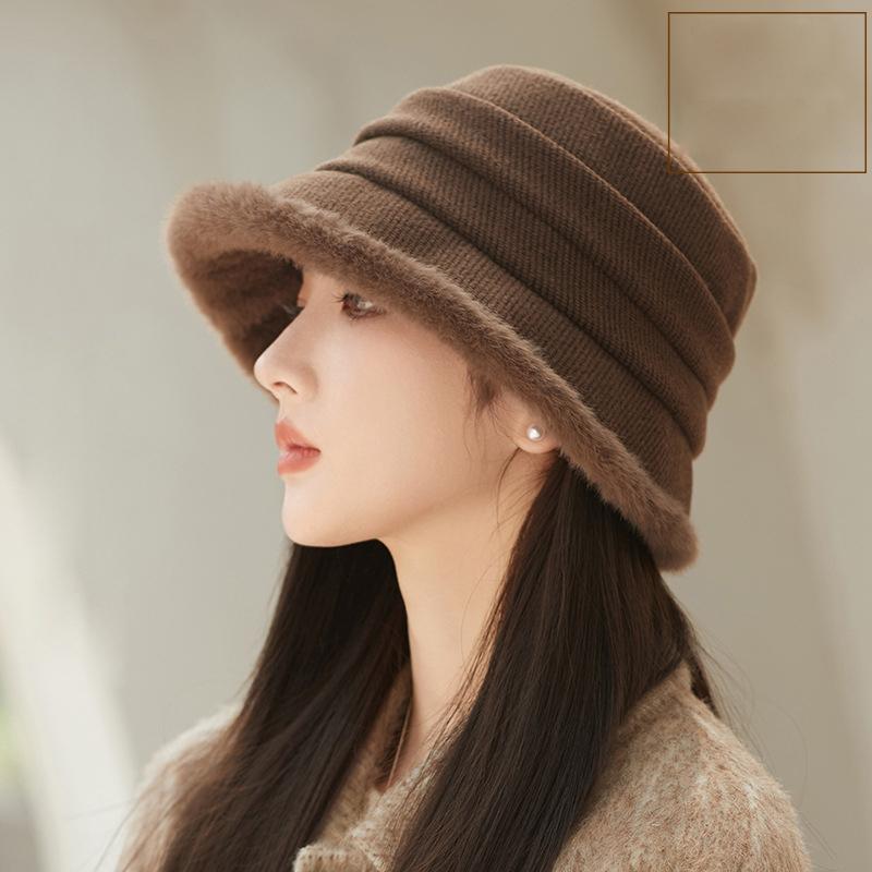 Autumn Winter Fisherman Hat Women's Thick Plush Bucket Hat Warm Basin Hat