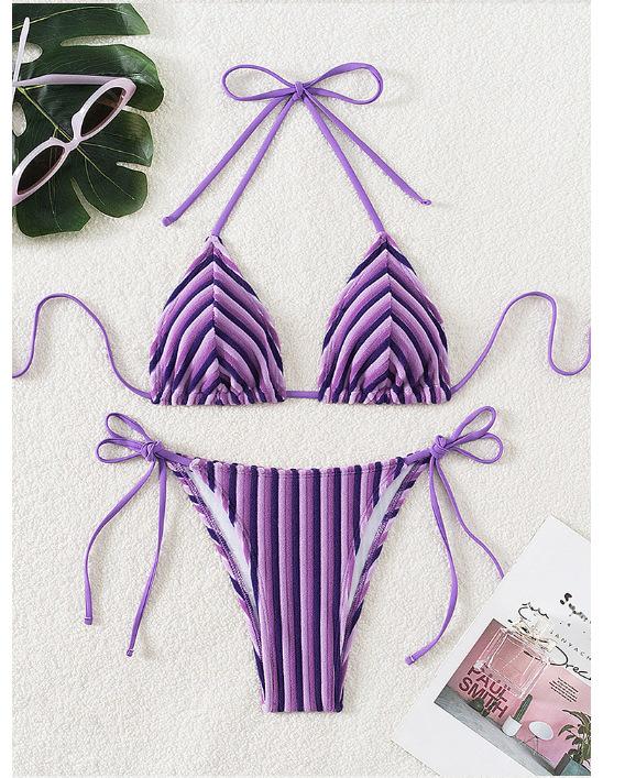 Полосатое женское махровое бикини и плавки: Сексуальный треугольный купальник