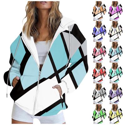 Женская модная повседневная толстовка с принтом и длинным рукавом с карманом, кардиган, куртка, пальто с капюшоном на молнии