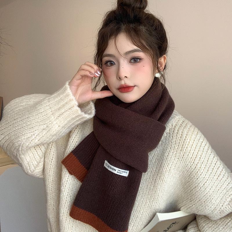 Вязаный шерстяной шарф в японском и корейском стиле для женщин - Теплая зимняя манишка, Идеальный новогодний красный рождественский подарок