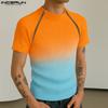 Men Short Sleeve Zip-up Gradient Rib T-shirts Tops
