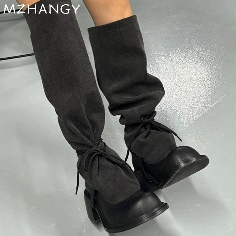 Женские ковбойские высокие сапоги на высоком каблуке, дизайнерские массивные туфли, женские зимние сапоги 2025 года, туфли-лодочки-гладиаторы, новые женские зимние длинные ботинки