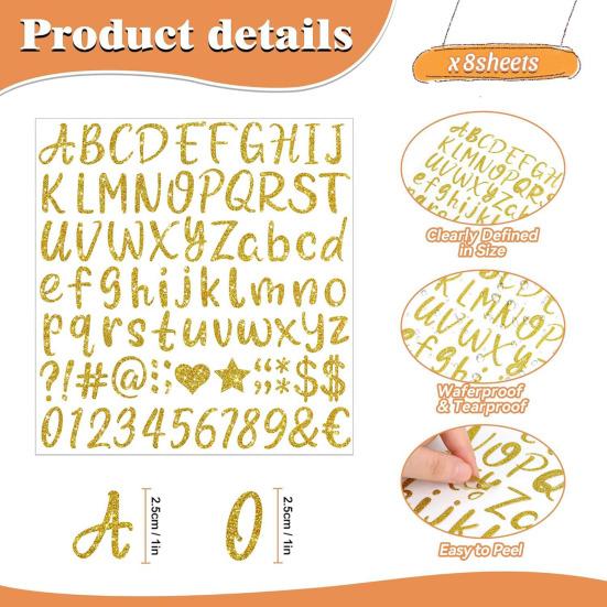 10 Sheets Glitter Letters Stickers Self Adhesive Alphabet Number Stickers Waterproof Small Decals for Graduation Cap Water Bottles Scrapbooking