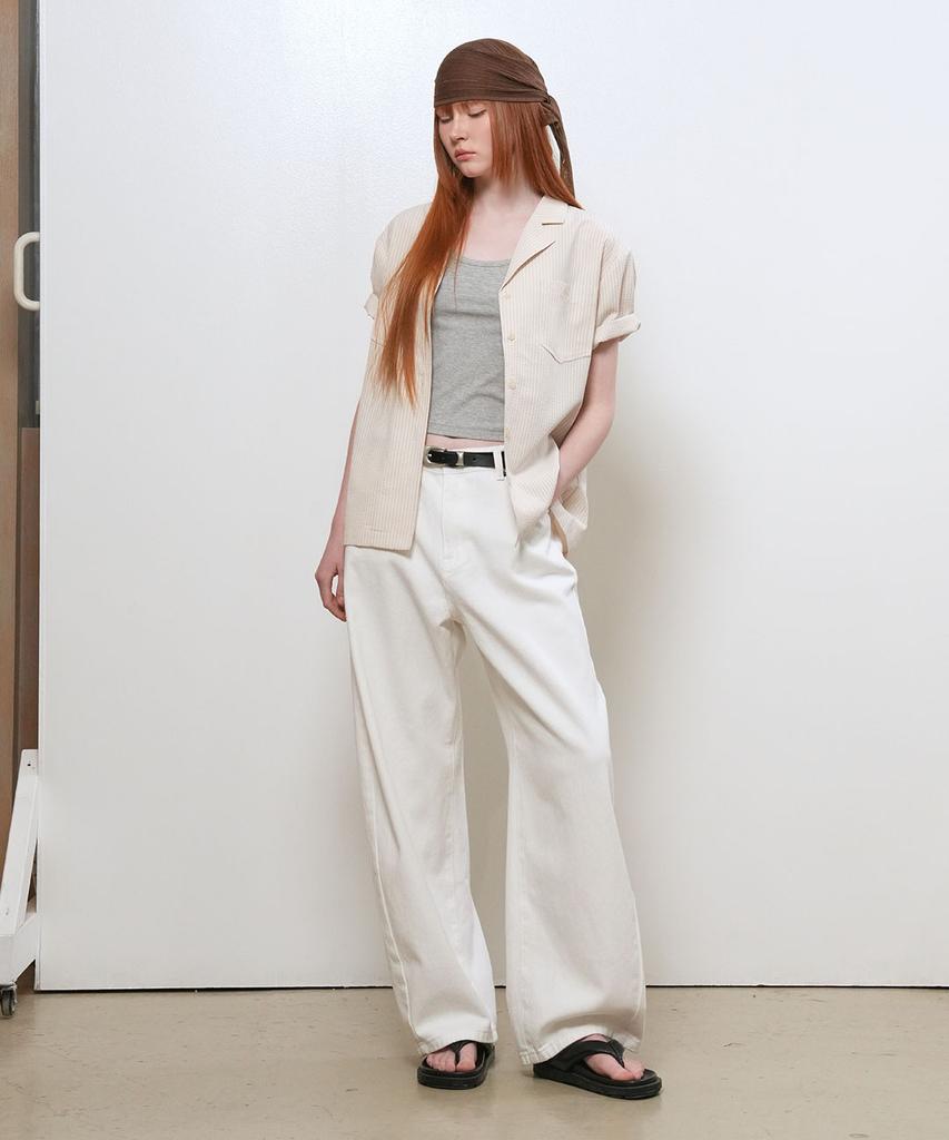 GENERALIDEA Seersucker Collar Half Shirt [Beige] / Gf2Lsh518