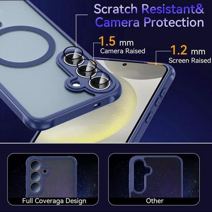 Coque pour Samsung Galaxy S25 Plus (Galaxy S25+) avec Cercle Magnétique et Protection Caméra - Bleu Marine
