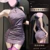 Sex underwear sexy disc buckle lace stand-up collar cheongsam pure desire hot girl purple neck cheongsam woman