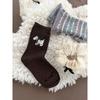 Ladies Autumn and Winter Thickened Warm Lovely Stereo Ball Bow Wool Mid Tube Socks