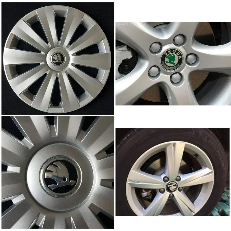 CXUX8 4PCS Car Wheel Center Hub Caps Tire Decoration For Skoda Logo Rapid Kodiaq Fabia Karoq Laura Superb VRS Yeti Octavia Scala