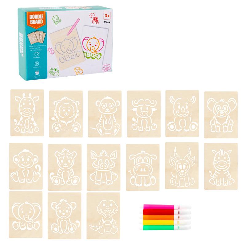 15 шт. Рисовальные игрушки Деревянный набор трафаретов для рисования своими руками Ручной набор для рисования и раскрашивания своими руками Вспомогательный инструмент Образовательные игрушки Для детей Подарки