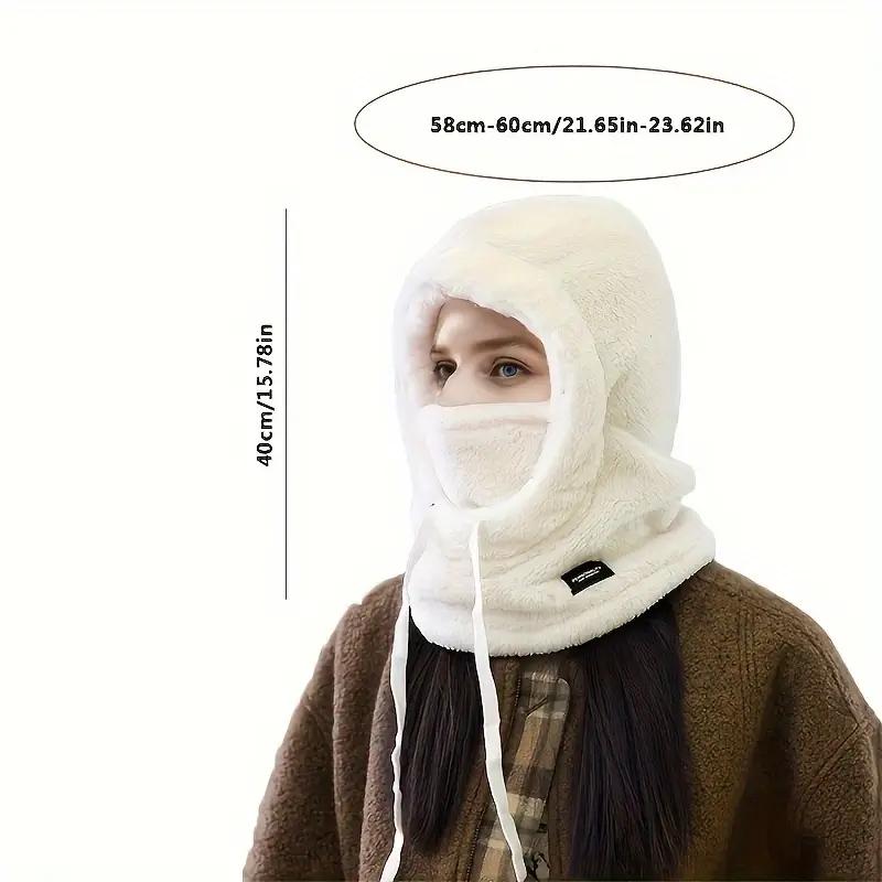 Thick Winter Plush Mask Hat - Elastic Drawstring Closure, Lightweight and Warm for Cycling, Skiing, and Outdoor Sports Provides Warmth