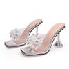 Fashion Comemore Summer Women Slingback Pumps Luxury Transparent High Heels Sandals Sexy Square Toe Mules Slippers Party Fashion Shoes