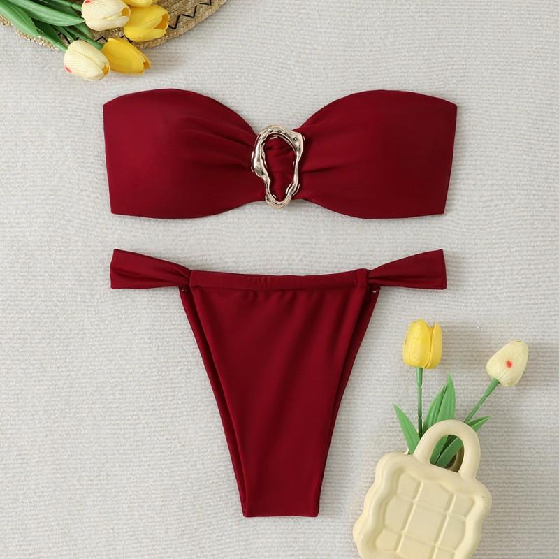 Split Sexy Swimsuit Tube Top Bikini Suit