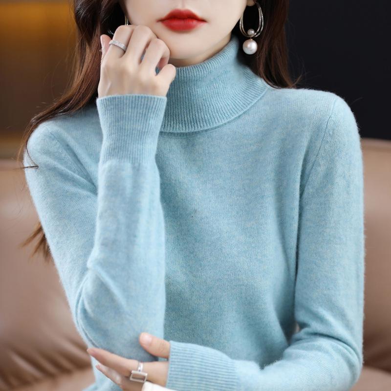 Women's High Neck Wool Sweater - 100% Pure Cashmere Knit, Autumn/Winter Style