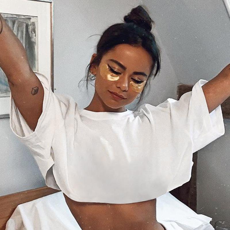 Белая женская рубашка с круглым вырезом и коротким рукавом, хлопковые эластичные укороченные топы, футболки, уличная одежда