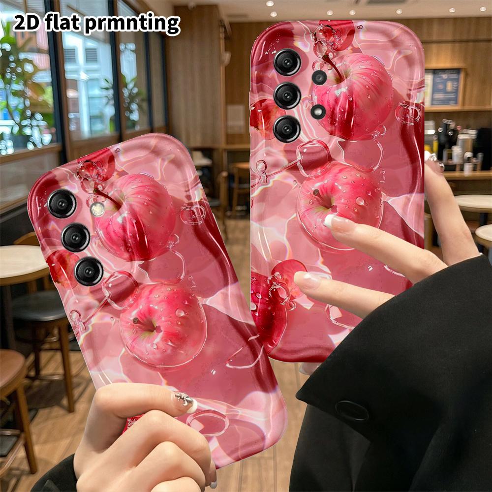Phone Case: 2D Flat Samsung Galaxy A34 A35 S20 S22 S21 FE Plus Ultra Protective Case, Water Droplet Red Apple, Christmas and Halloween Festival Gift