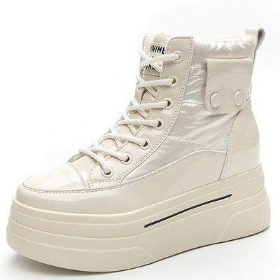 Модные новые 7,5 см пуховые женские ботильоны из натуральной кожи на платформе со скрытым каблуком, теплые женские повседневные ботинки на осень и весну