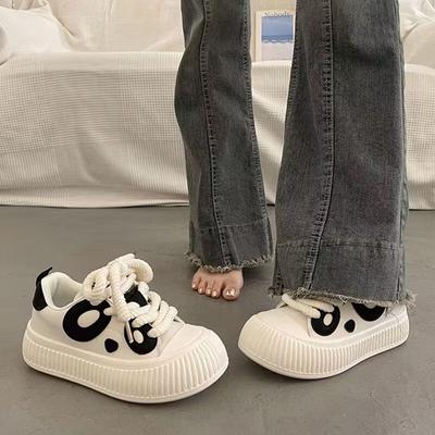 Нишевые черно-белые панда кеды на платформе женские осенние новые универсальные повседневные женские туфли платформа детские
