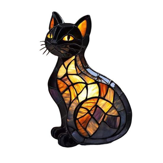 Кошачий светильник Витражное полимерное стекло Ночник Мягкое теплое свечение 3D Светодиодная настольная лампа в виде животного Декор для спальни