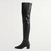 Elastic Thigh High Boots Women Shoes Winter Genuine Leather Black Over-the-knee Boot Party Shoes Ladies INS Brand Large Size 44