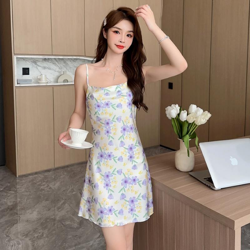 Summer nightdress for women, ice silk tulip camisole sexy pajamas, pure and alluring style slip dress, sweet French loungewear
