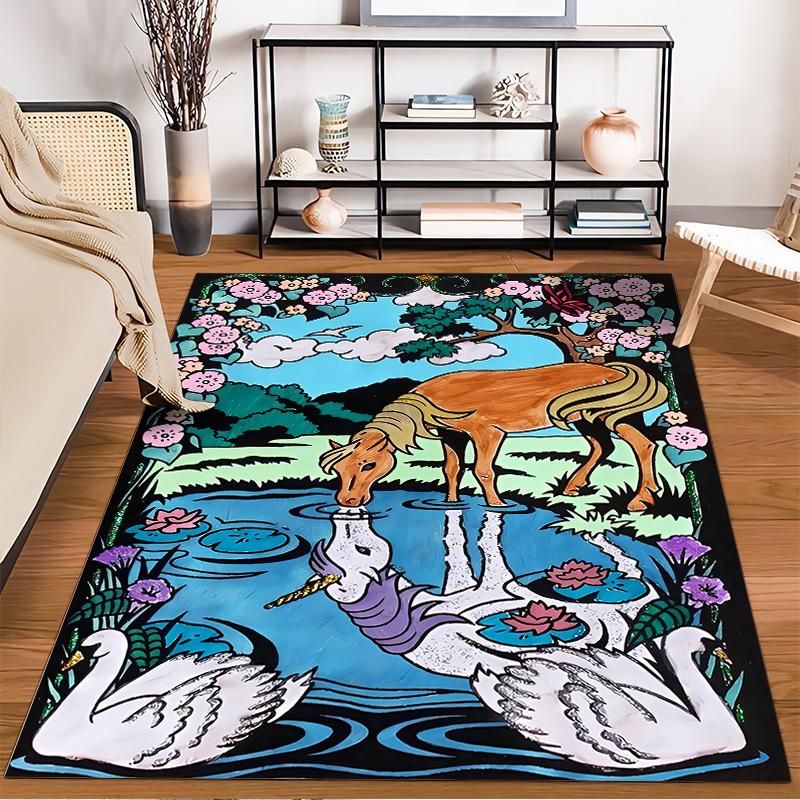 Colorful Horse and Unicorn Reflection Scenic Carpet for Living Room Suitable for use as an anti-slip for living room bedroom sofas