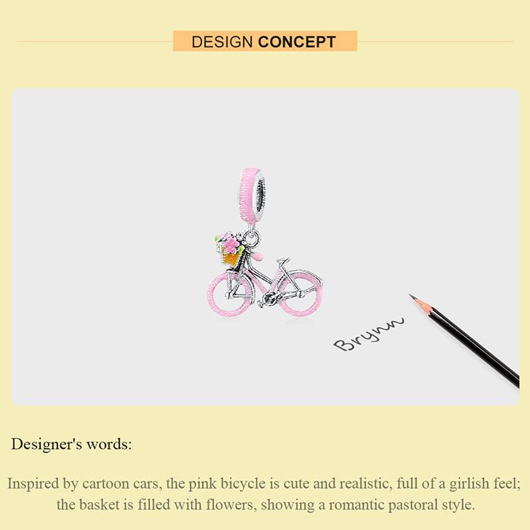 WOSTU Эмалированные мультяшные реалистичные розовые бусины из стерлингового серебра 925 пробы для девочек, подходят для браслета, ювелирные украшения
