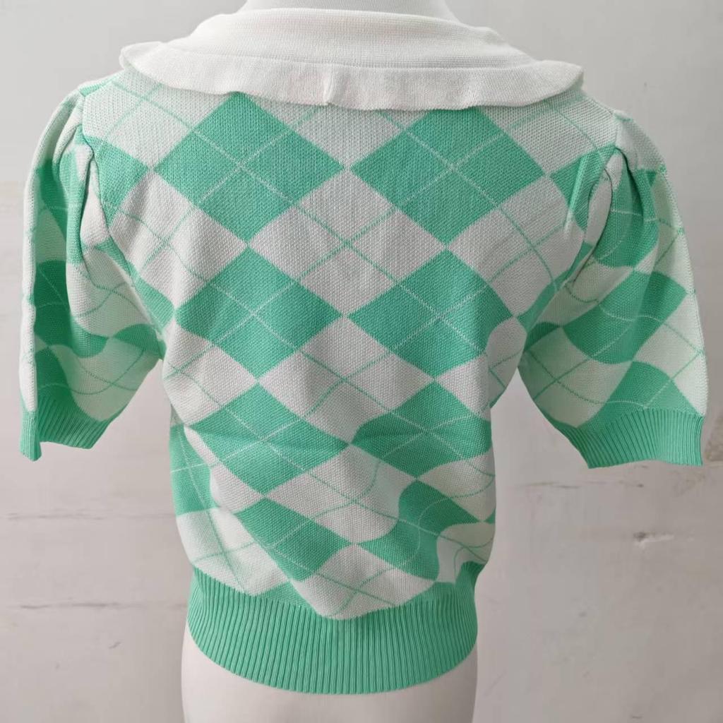 Korean Heart-Pattern Diamond Knit Sweater by Jung Soo Yeon 2025 - Summer Trend