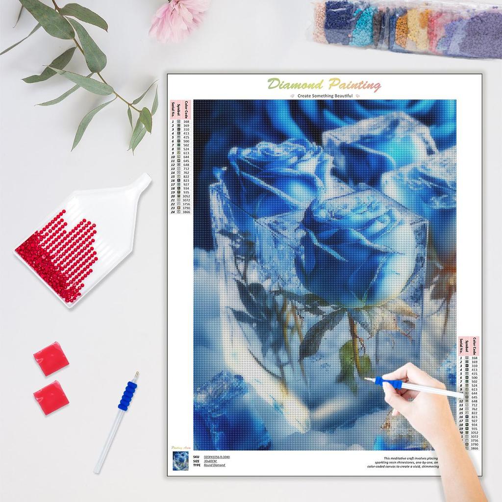 DIY Diamond Painting Cross Stitch Blue Ice Rose Full Round Diamond Art Embroidery Needlework Home Decor 30x40cm/12x16inch
