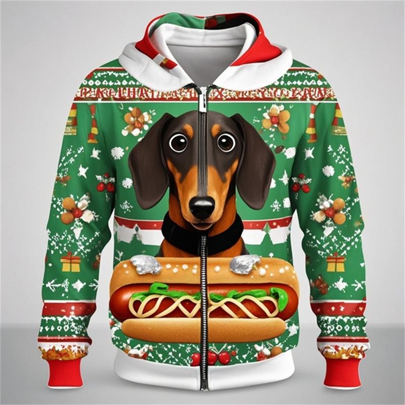 Собака Такса 3D Печатный Молния Толстовка Толстовка Для Мужчин Женщин Детская Одежда Милые Молния Толстовка Рождественский Весна Осень Пальто