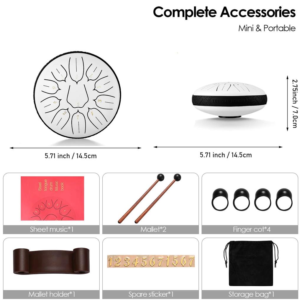 6 Inch 11 Notes Steel Tongue Drum Instrument D Major Percussion Steel Drum Meditation Zen Yoga Musical Drum Christmas Gift