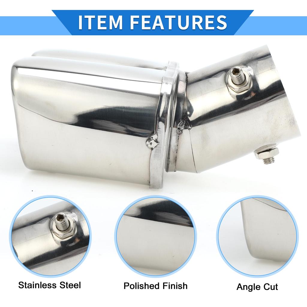 VekAuto Двойной квадратный выхлопной наконечник Вход 60 мм Нержавеющая сталь Серебристый, Косой срез, Длина 170 мм